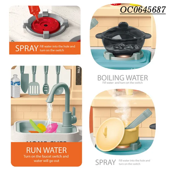 Kids Wholesale Big Pretend Plastic Children House Play Spray Kitchen Set for Girls with Music Light
