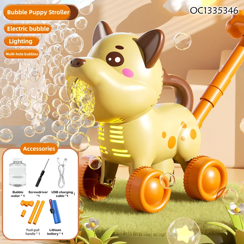 Outdoor Fun Game Electric Animal Stroller Push Cart Kids Sensory Toy Summer Multi Hole LED Soap Plastic Bubbles Make Machine Gun