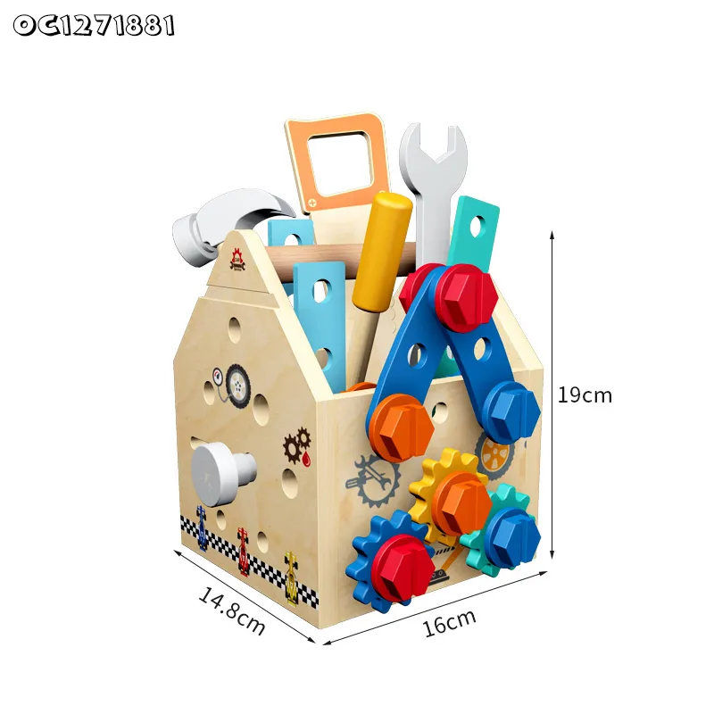 Screws and Nuts Home Exercise Hand Wooden Educational Toys Construction Equipments Tool Engine Repair Sets Toys for Boys with Storage