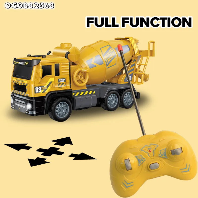 RC Plastic Concrete Mixer Truck Model 1: 24 Scale Engineering for Kids with Light with Remote Control Toys