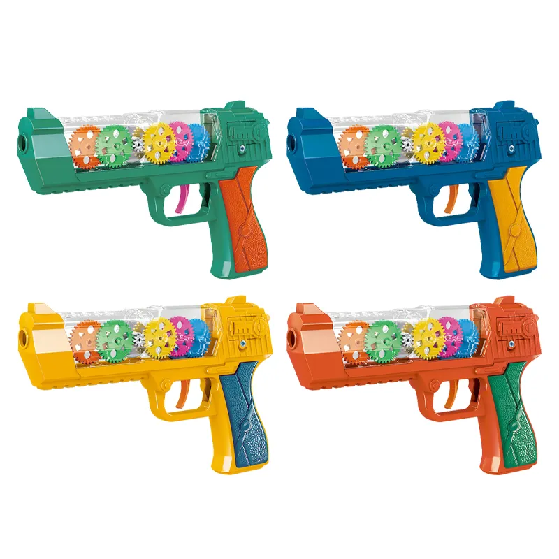 Kids Wholesale Transparent Electronic Gear Toy Guns with Sound and Light