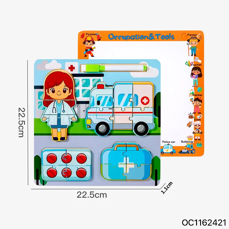 3D Ambulance Kid DIY Wooden Puzzle Toy Intelligence Early Education Vehicle Creative Montessori Toy