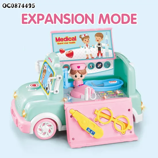 Light Music Plastic Doctor Nurse Pretend Play Ambulance Car Montessori Doctor Play Set Kit for Kids