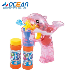 2 Bottles of Bubble Liquid Blue Pink Mixed Toy Fish Bubble Gun with Light and Sound