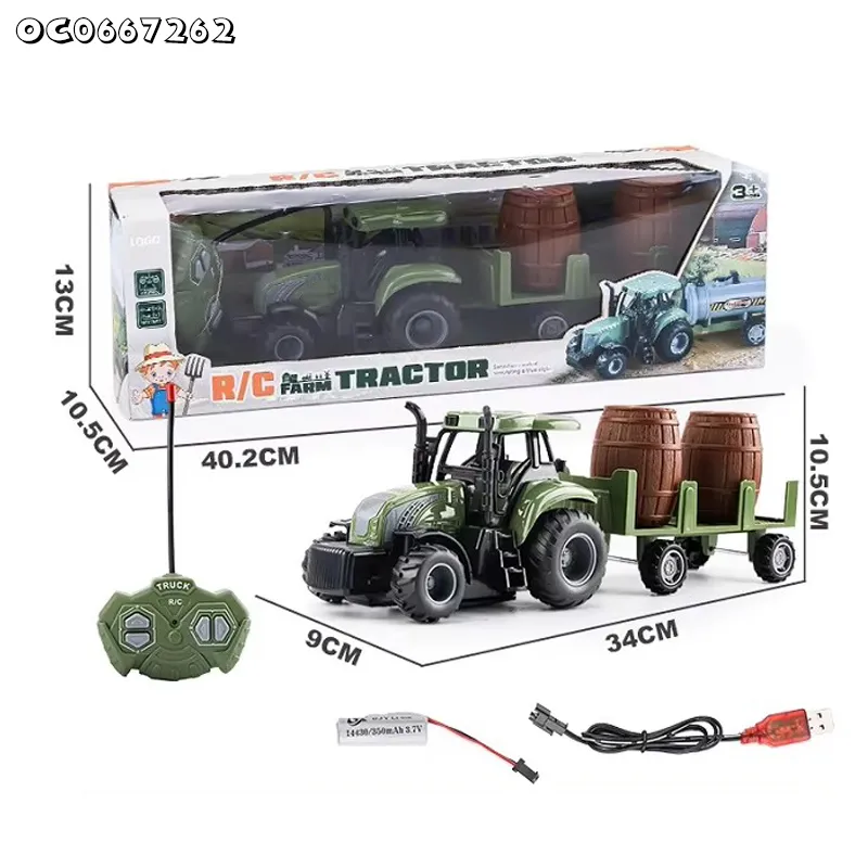 Plastic Transport Wooden Barrel Children RC Car Toys Small RC Farm Tractor Remote Control with Farm Toy