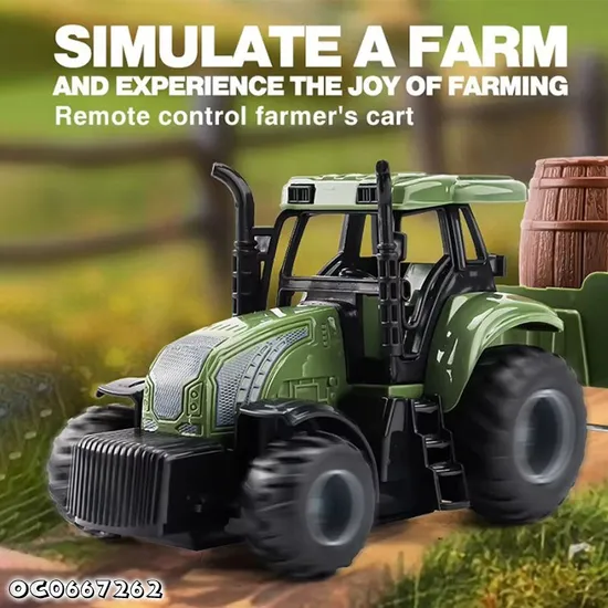 Plastic Transport Wooden Barrel Children RC Car Toys Small RC Farm Tractor Remote Control with Farm Toy