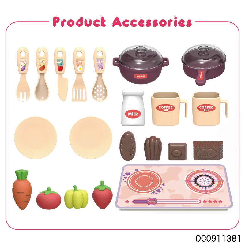 Girls kitchen Tools Cooking Cookware Set Pretend Play Food Toys Set with Storage Box