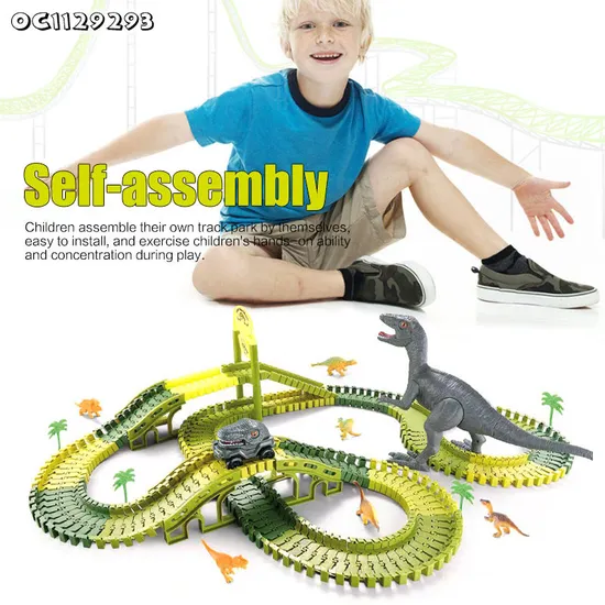 Dinosaur Electric Toy Truck Car Kids Assembling Toys Rail Race Car Puzzle Track Game Toy for Kids Boys 3-6 Years Old to Assemble