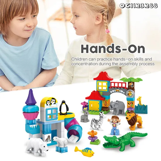 Wholesale Outdoor Blocks Zoo Park Wild Animal Model Plastic Building Blocks Toys for Kids