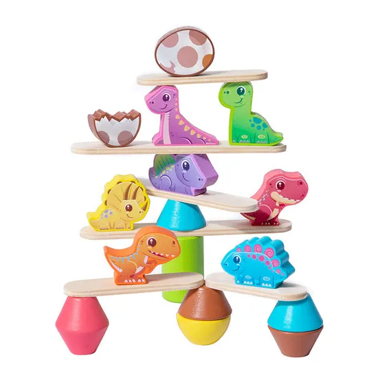 Cartoon Animals Stacking up Wooden Tower Blocks Balance Child Custom Board Game Toy with Dinosaur for Wholesale