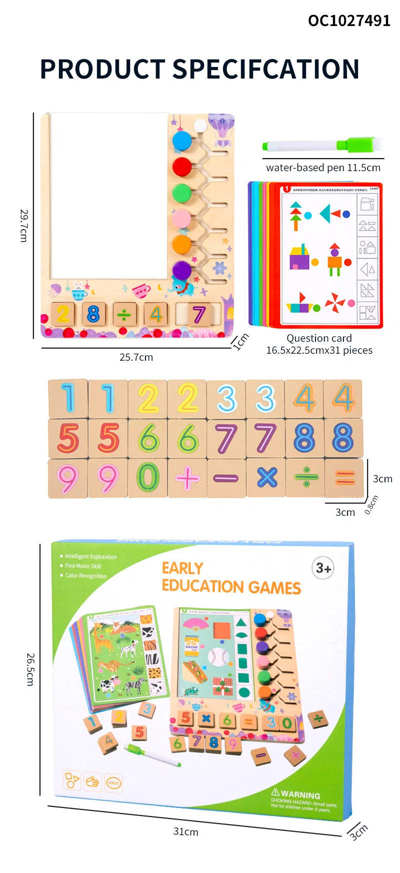 Montessori Wooden Jigsaw Puzzle Early Educational Board Animal Math Number Toy for Kids Cognition Matching &amp; Counting Puzzle