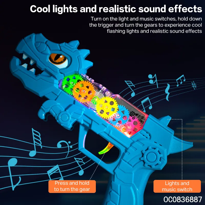 Battery Operated Gear Dinosaur Kids Toy Gun Toy with Lights and Sound