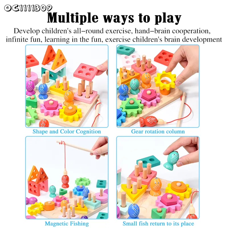 Wholesale Wooden Learning Building Block Matching Puzzle Baby Brain Fishing Games
