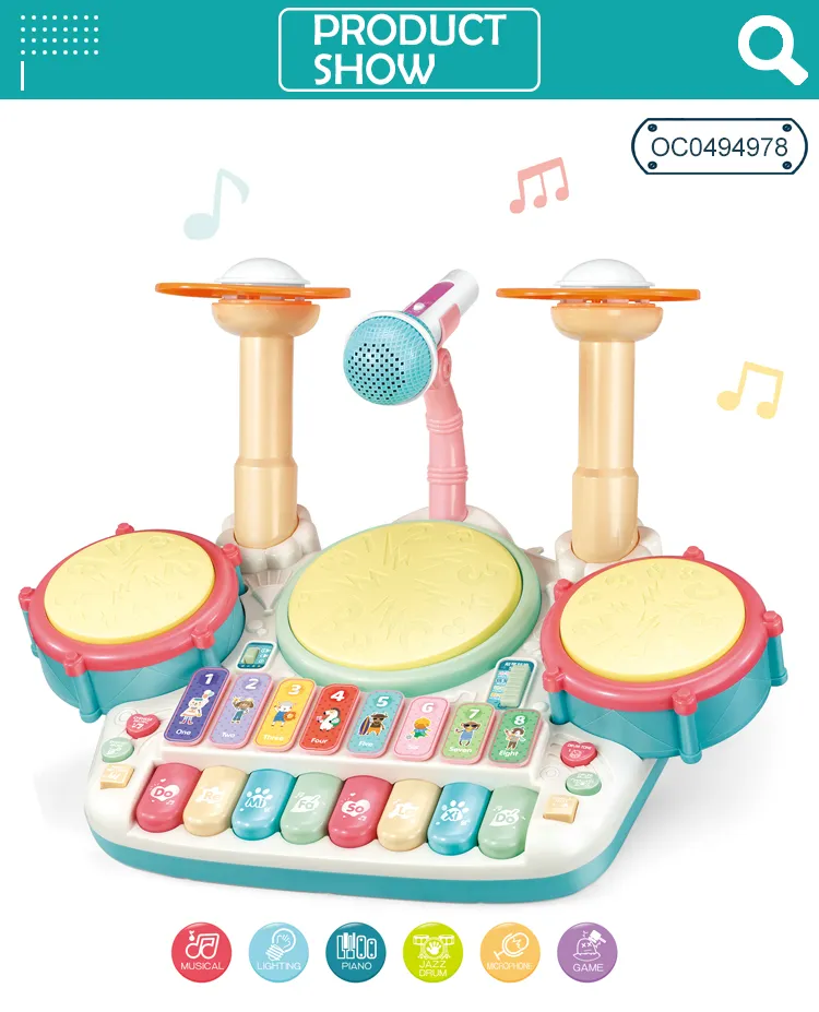 Wholesale Kids Plastic Electronic Drum Set Toy Instrument Rainbow Musical Keyboard