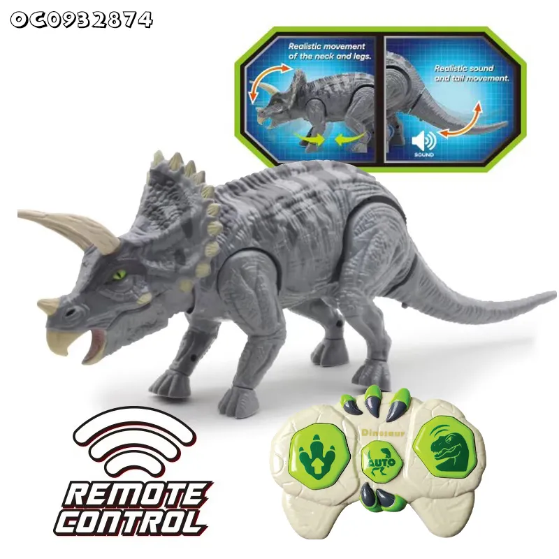 High Quality Realistic Remote Control Animal Model Simulation Walking RC Dinosaur Triceratops Toy with Sound for Kids Boys