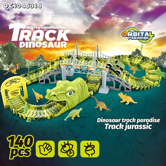Electric Dinosaur Truck Car Play Set Toy DIY Flexible Race Assembly Puzzle Slide Track Fun Game Toy for Kids Boys with PVC Dinosaur