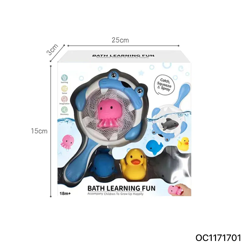 Wholesale Summer Montessori Rubber Cartoon Sea Animal Figure Custom Bath Fishing Water Gift Bath Toy for Kids