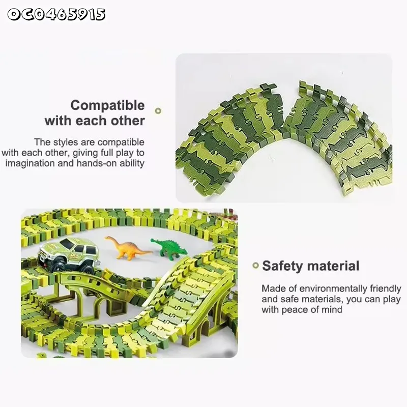 Gift Items Green Electric Dinosaur Truck Car Toy Race Multiple Track Assembly Game with PVC Dinosaur Model Toy for Boys