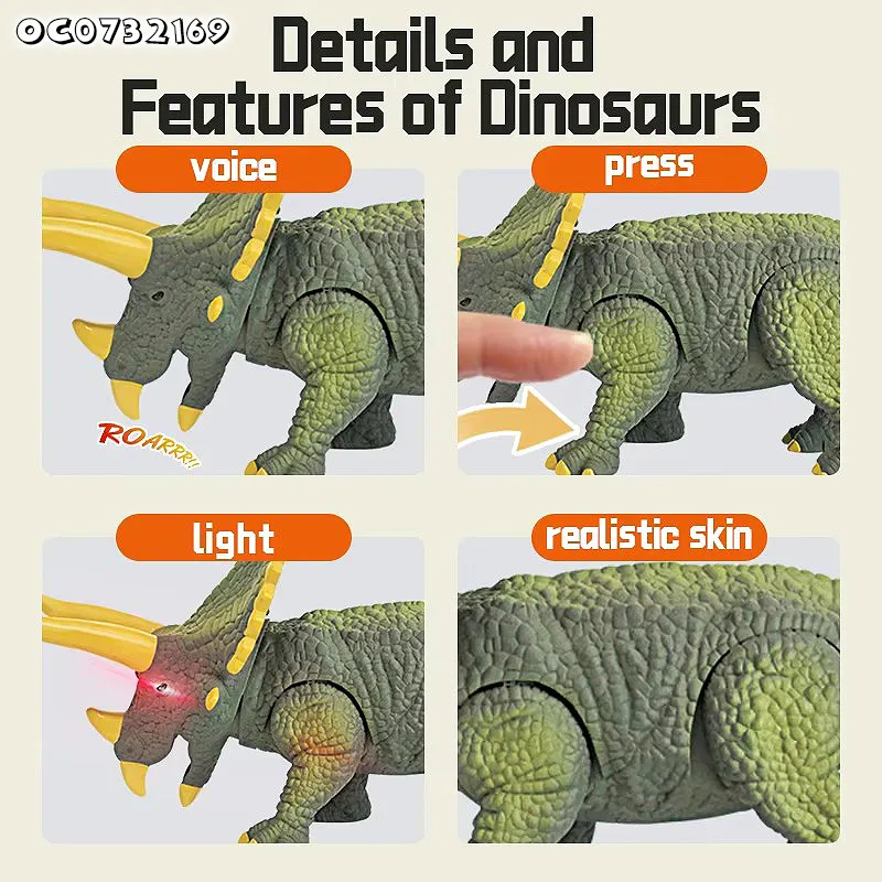 New Arrival Realistic Like Animals Movable Joint Walking Triceratops China Wholesale B O Dinosaur Toy with Light Sound for Children