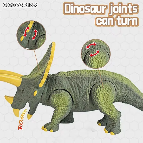 New Arrival Realistic Like Animals Movable Joint Walking Triceratops China Wholesale B O Dinosaur Toy with Light Sound for Children