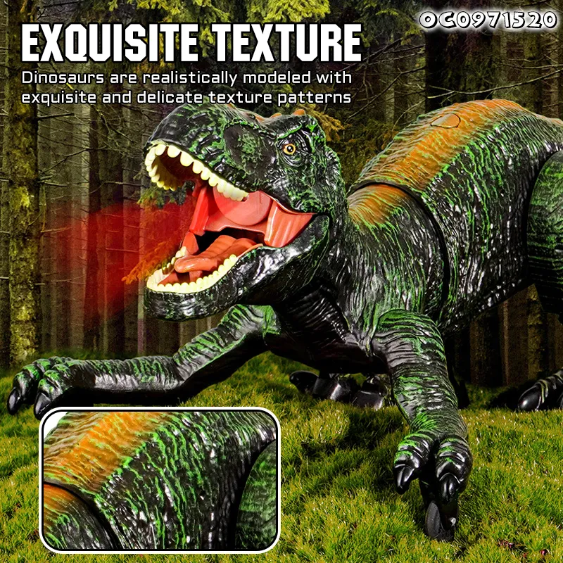 Mist Spray RC Animal Toy Simulation Models Jurassic Tyrannosaurus Rex Dinosaur Light up for Theme Park with 2.4G Remote Control