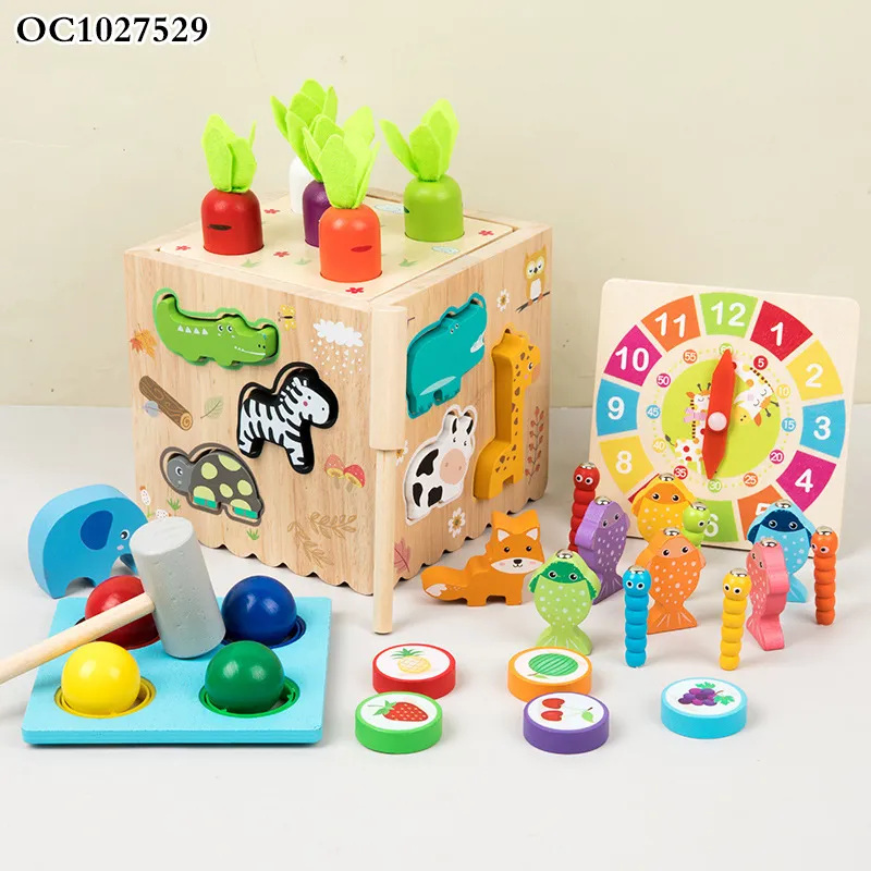 Wholesale Educational 6in1 Wooden Activity Busy Magic Montessori Baby Cartoon Animal Cognitive Learning Toy