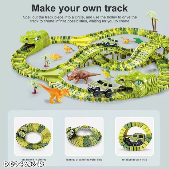 Gift Items Green Electric Dinosaur Truck Car Toy Race Multiple Track Assembly Game with PVC Dinosaur Model Toy for Boys
