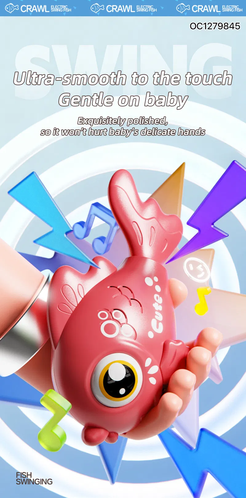 Wholesale Plastic Electric Popular Lighted up Baby Sensory Battery Operated Animal Toys Fish for Baby