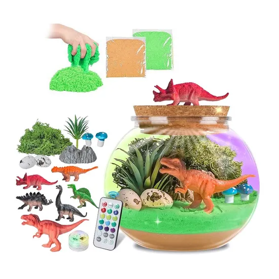 Dinosaur Theme Micro Landscape Eco Bottle Moon Sand DIY Craft Kits Sand Painting Toy for Kids with Accessory