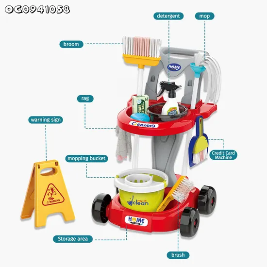 Other Role Play and Preschool Development Kid Small Cleaning Cart Trolley Tool Child Toy Sweep and Mop Robot Vacuum Pretend Play Tool Toy