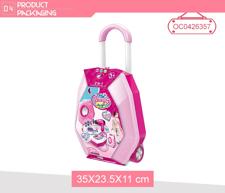 Wholesale Beauty 2 in 1 Electric Trolley Case Makeup Set Mini Cosmetic Toy for Girls Kids