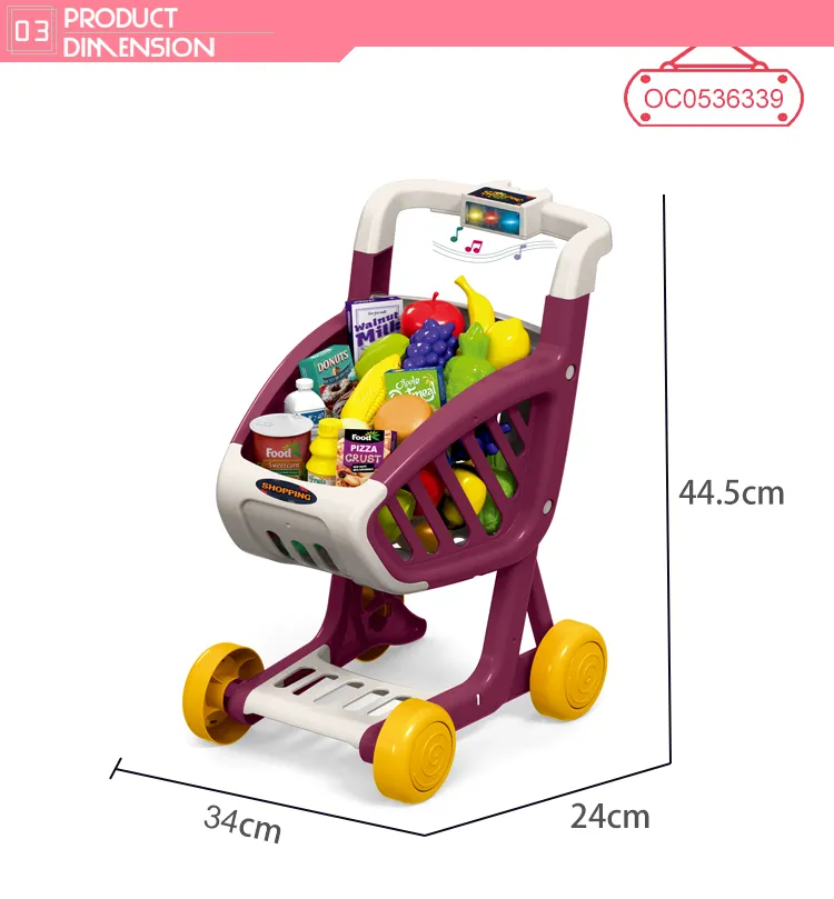 Girls Shopping Cart Toys Set Supermarkets Pretend Play Toys with Food