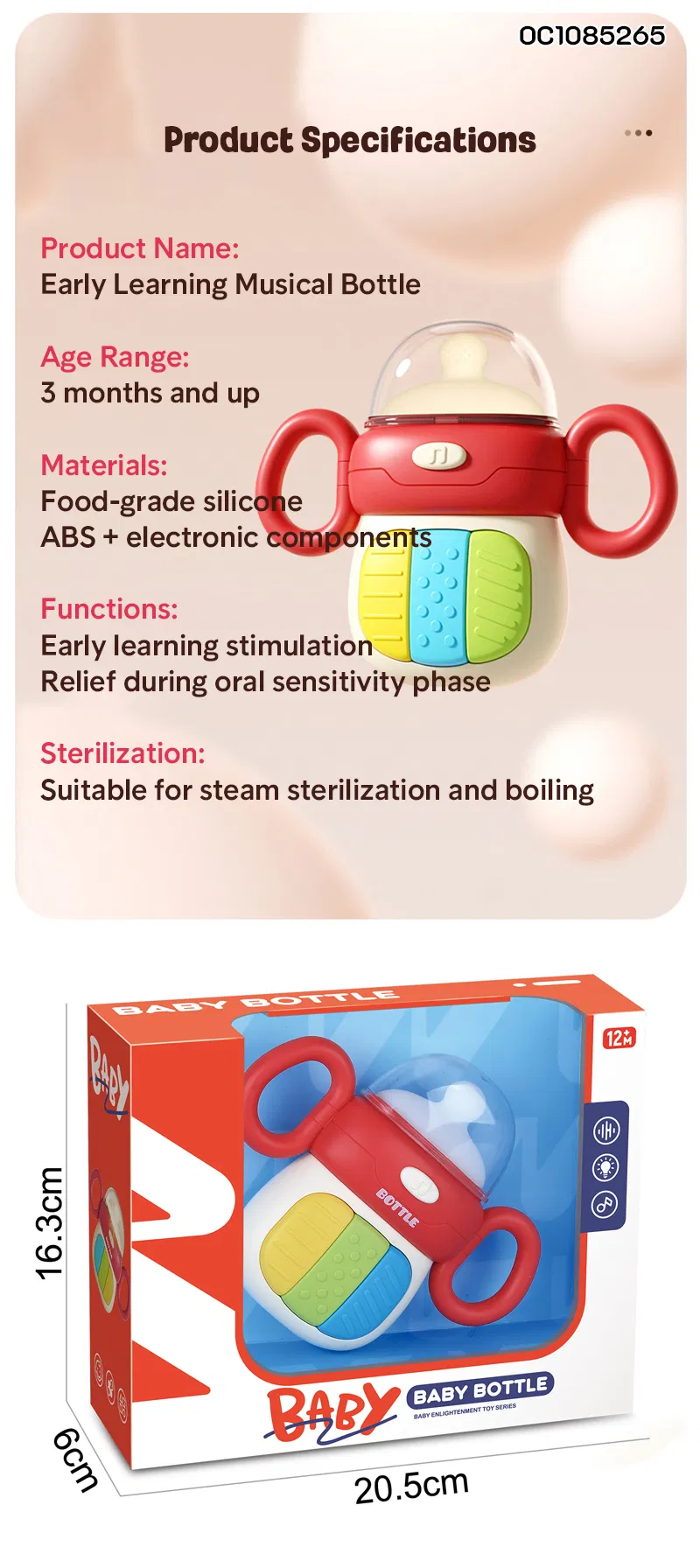 Wholesale Lovely Music Baby Sensory Silicon Rattle and Teether Baby Toys