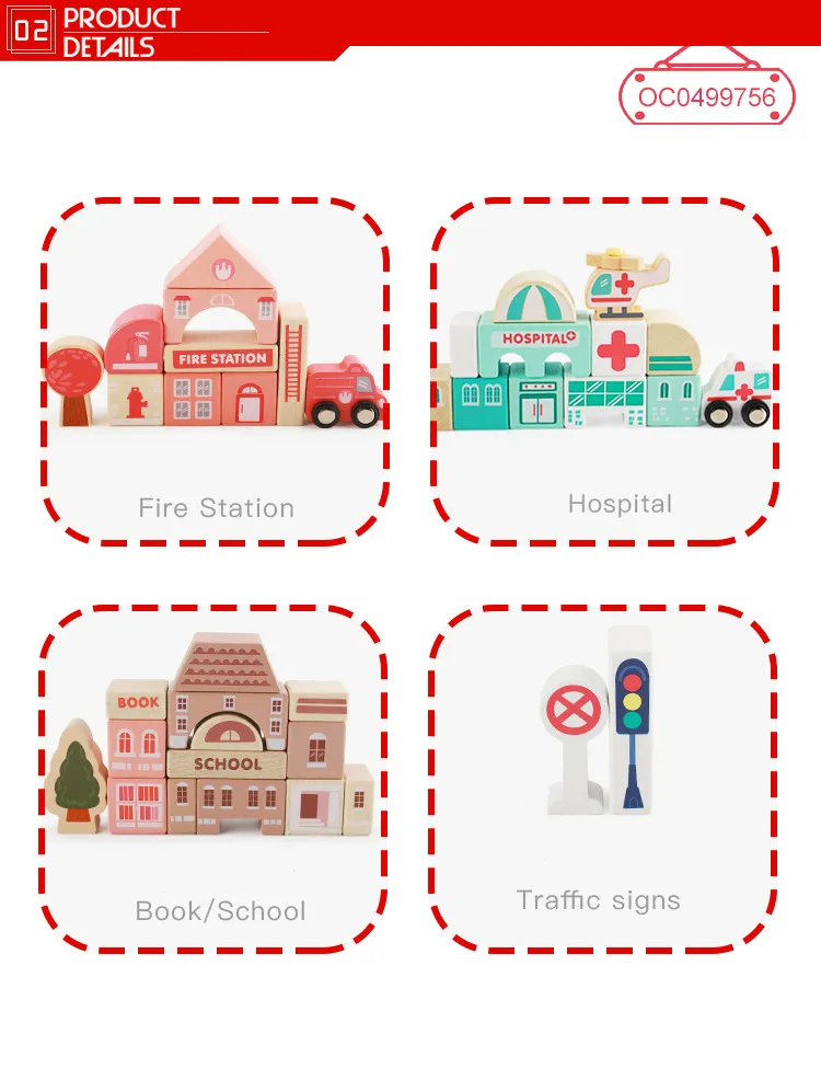 Wholesale Montessori Educational Wooden City Children's Building Block Set for Kids