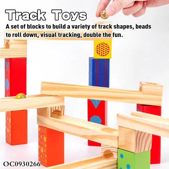 Wholesale Montessori Educational Wooden DIY Marble Run Track Ball Building Block Toy