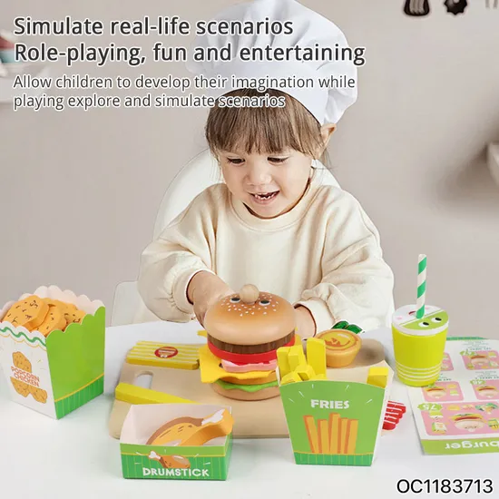 Wholesale Funny Role Play Big Pretend Plastic Play House Preschool Children Wooden Fast Food Kitchen Cooking Toys Set