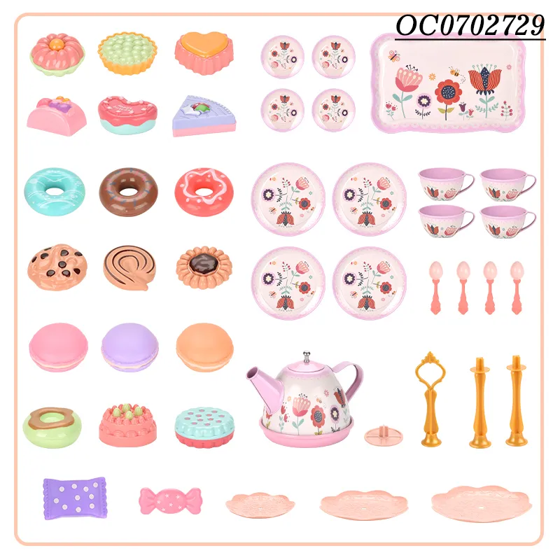 Wholesale Tableware Food Children Play Afternoon Tea Pink Plastic Kitchen Pretend Toy Set