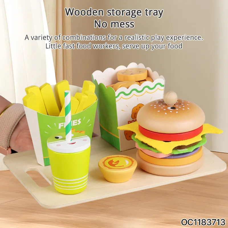 Wholesale Funny Role Play Big Pretend Plastic Play House Preschool Children Wooden Fast Food Kitchen Cooking Toys Set
