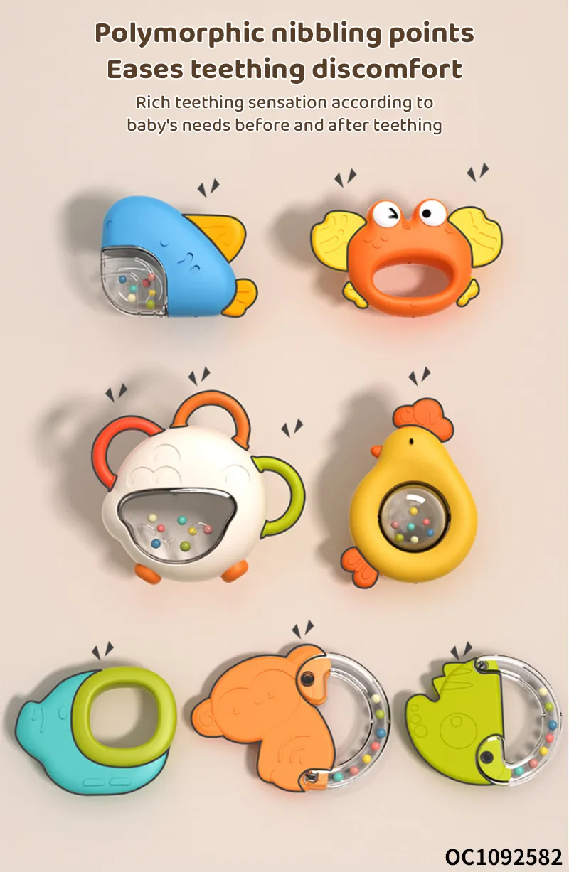 Wholesale Teether Lovely Animal Shape Hand Toys Baby Silicone Rattle Montessori Rattle Set Toy