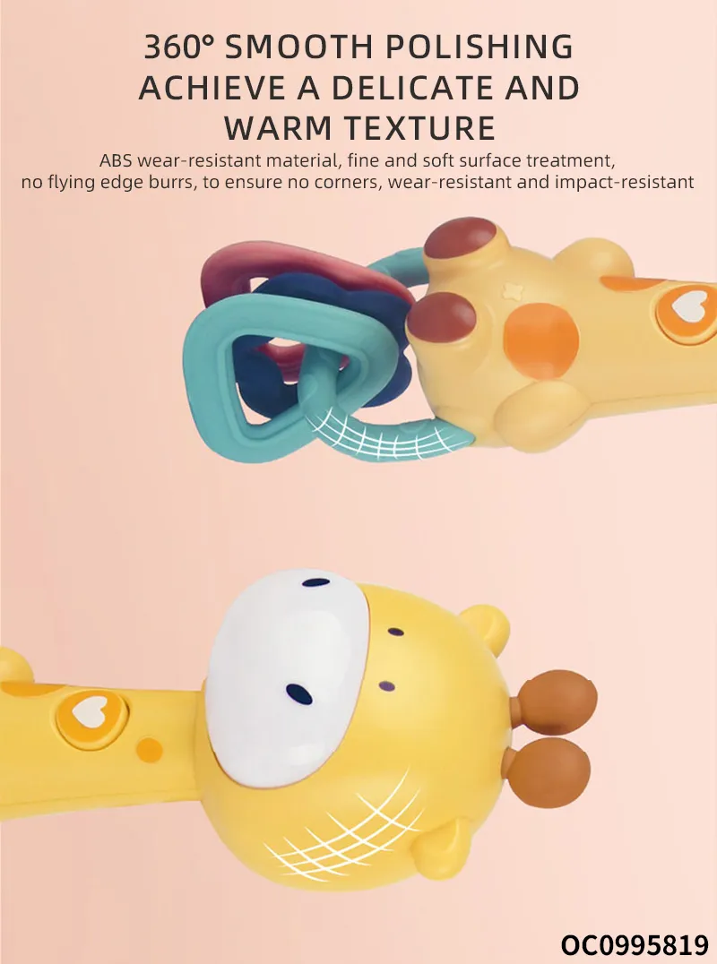 Wholesale Musical Cartoon Giraffe Plastic Baby Chew Toy Teether Music Sensory Rattle Sleeping Toy
