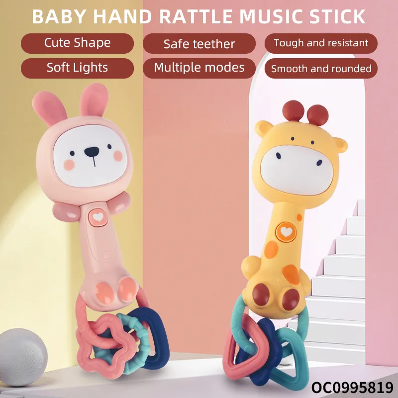Wholesale Musical Cartoon Giraffe Plastic Baby Chew Toy Teether Music Sensory Rattle Sleeping Toy
