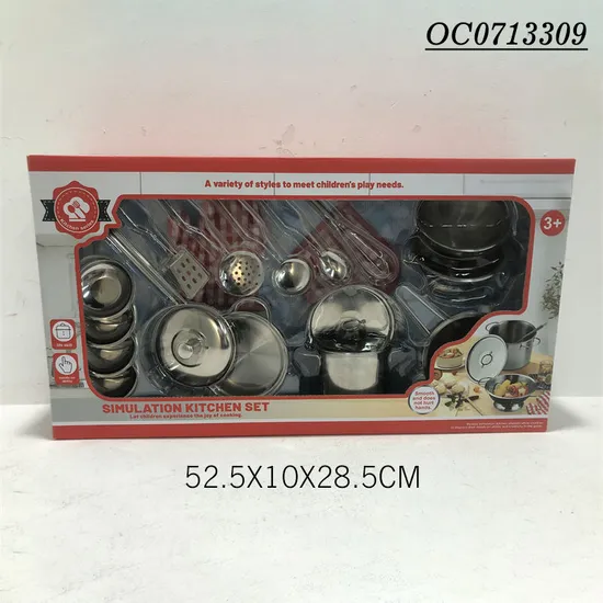 Wholesale Kids Pretend to Play Stainless Steel Cookware Set Taste Kitchen Toy 3 in 1