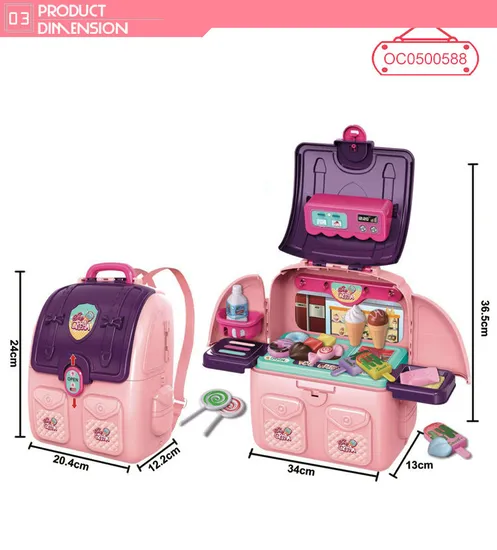 Wholesale Little 2 in 1 Backpack Children's Plastic Pretend Mini Kitchen Sets Toys