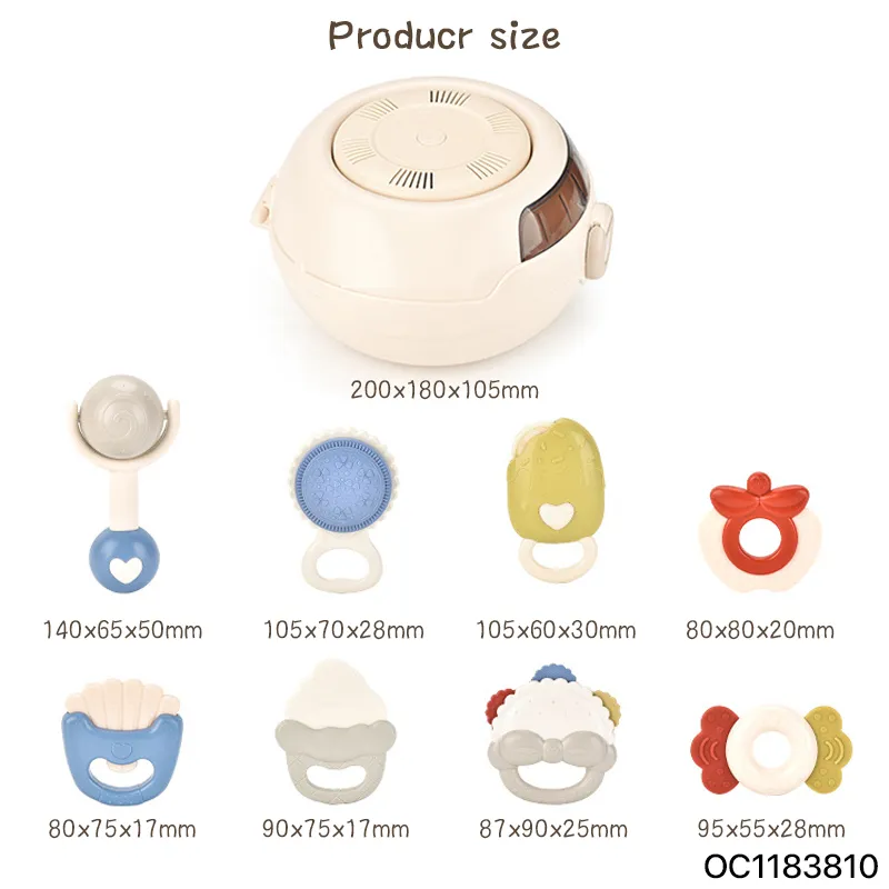 Wholesale Montessori Newborn Gift Set Soft Teether Silicone Plastic Hand Rattle Bell Baby Teether Toy