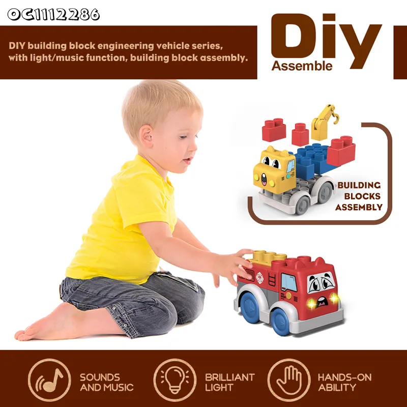 Wholesale Educational Montessori Plastic Building Block Musical DIY Truck Vehicle Toys