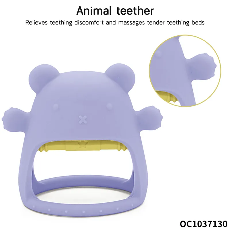 Anti Dropping Non-Toxic Wrist Hand Shake Animal Bear Shape BPA Free Rattle Sensory Teething Toy for Baby 3-12month Age