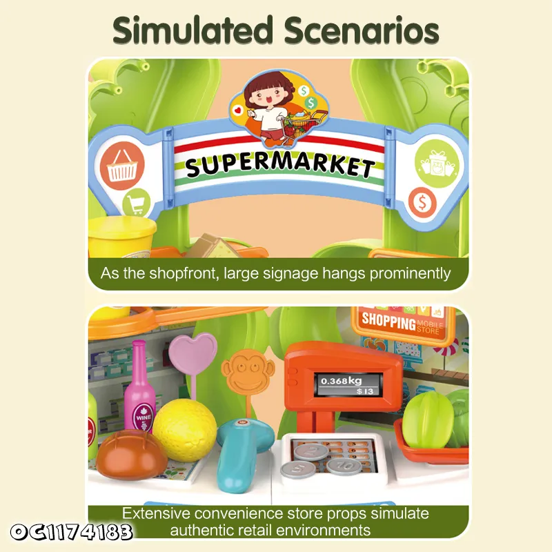 Groceries Market Stand Toys Supermarket Shopping Scanner Pretend to Play with Fruits Vegetable Cheap Cash Register Play Set Toys