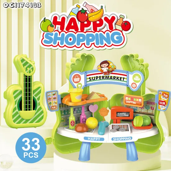Groceries Market Stand Toys Supermarket Shopping Scanner Pretend to Play with Fruits Vegetable Cheap Cash Register Play Set Toys