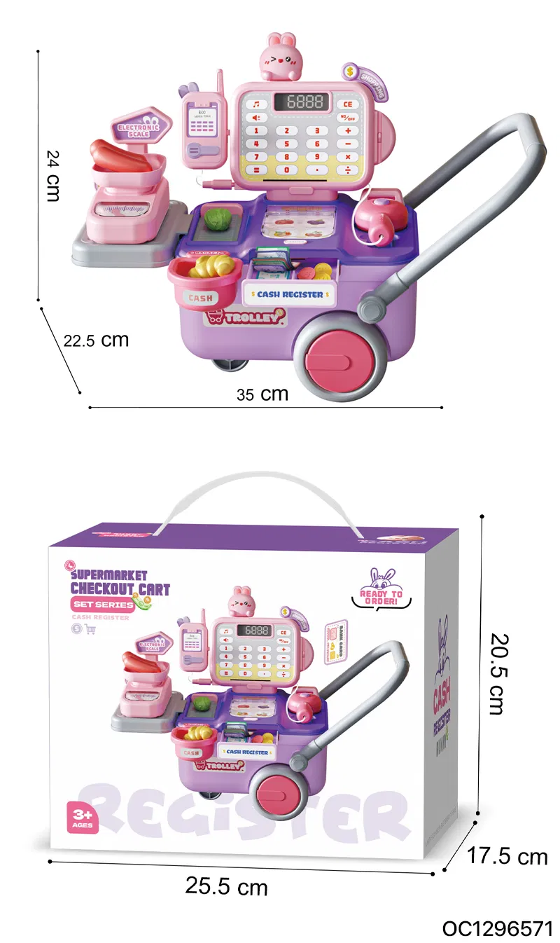 Pretend Battery Operated Supermarket Checkout Counter Mini Food Toy Miniature Plastic Cash Register Fruit Store Toy with Scanner