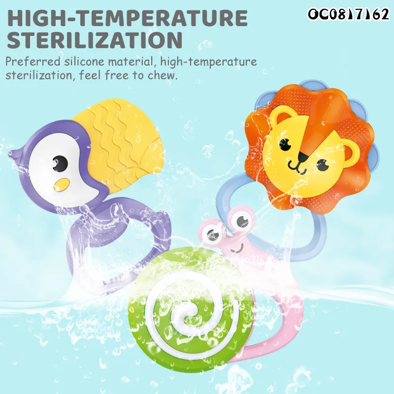 Wholesale Montessori Animal Model Baby Rattles Plastic Baby Sensory Teether Ring Toys